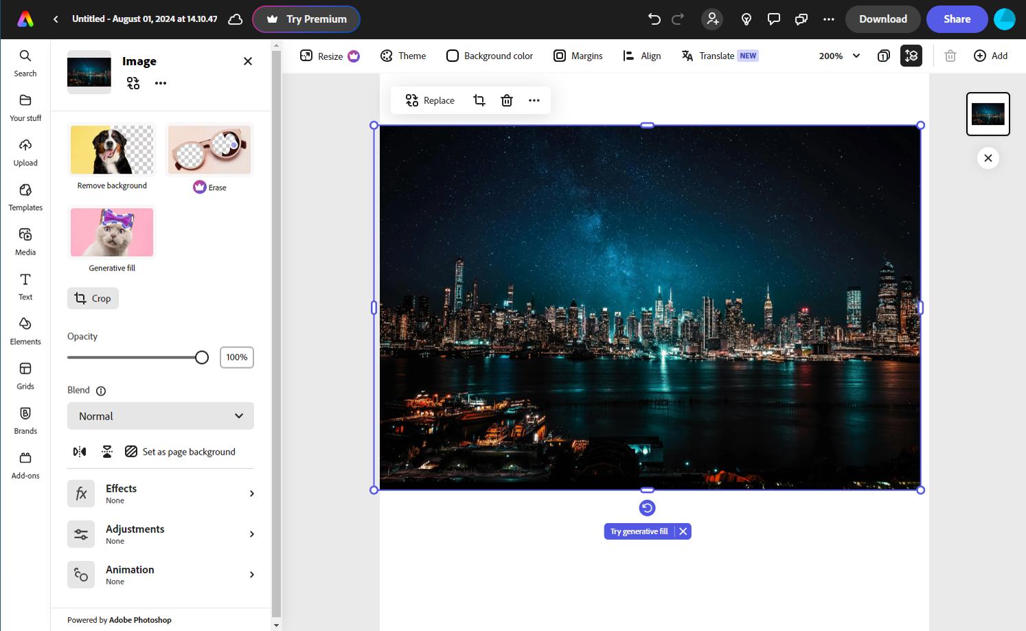 Интерфейс онлайн-редактора Adobe Express, изображение 1