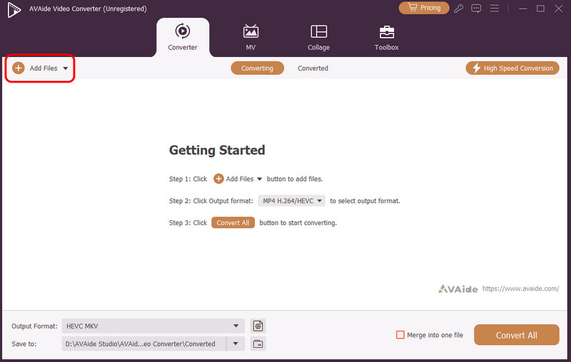 Добавление файлов в AVAide Video Converter