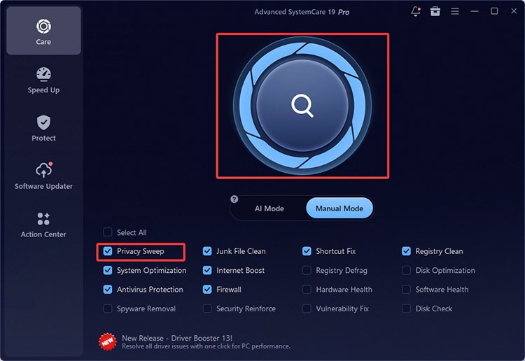 Сканирование временных данных в Advanced SystemCare