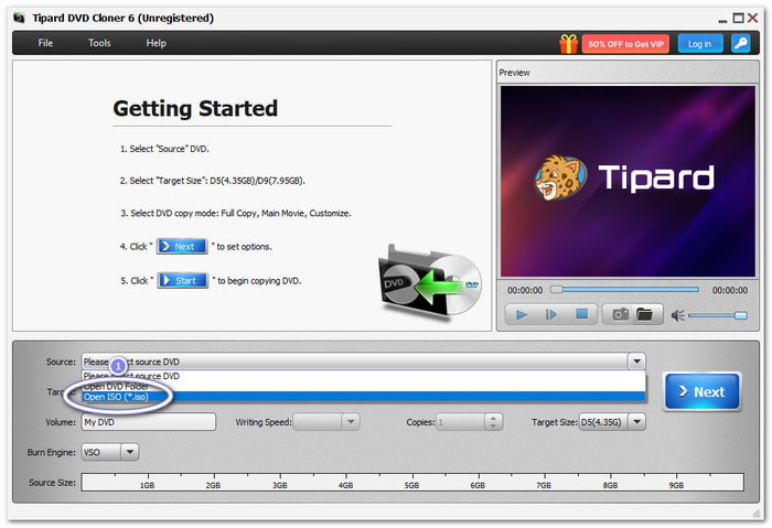 Интерфейс Tipard DVD Cloner: этап 1