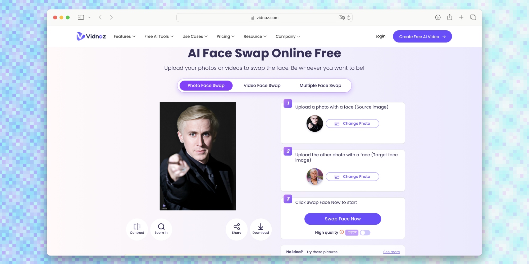Интерфейс Vidnoz AI Face Swap