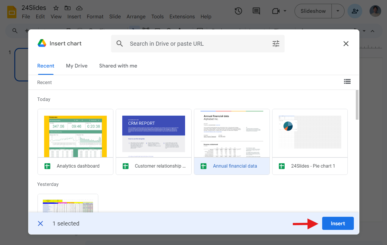 Вставка диаграммы из Google Sheets в Google Slides