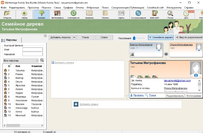 Интерфейс Family Tree Builder