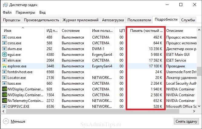 Вкладка Подробности в Диспетчере задач Windows 10