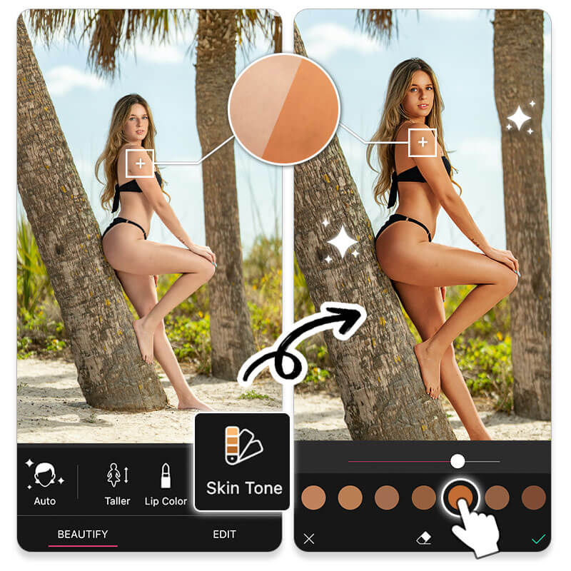 YouCam Perfect: Skin Tone и палитра загара в Beautify