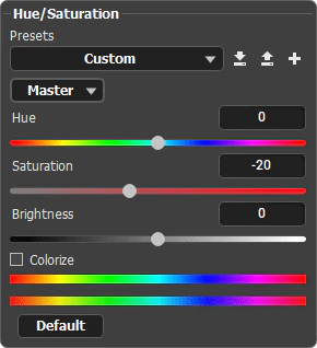 Панель Hue Saturation в AliveColors для снижения насыщенности