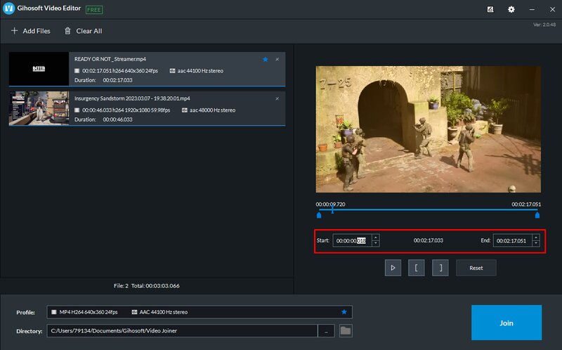 Настройки вывода Gihosoft Free Video Joiner
