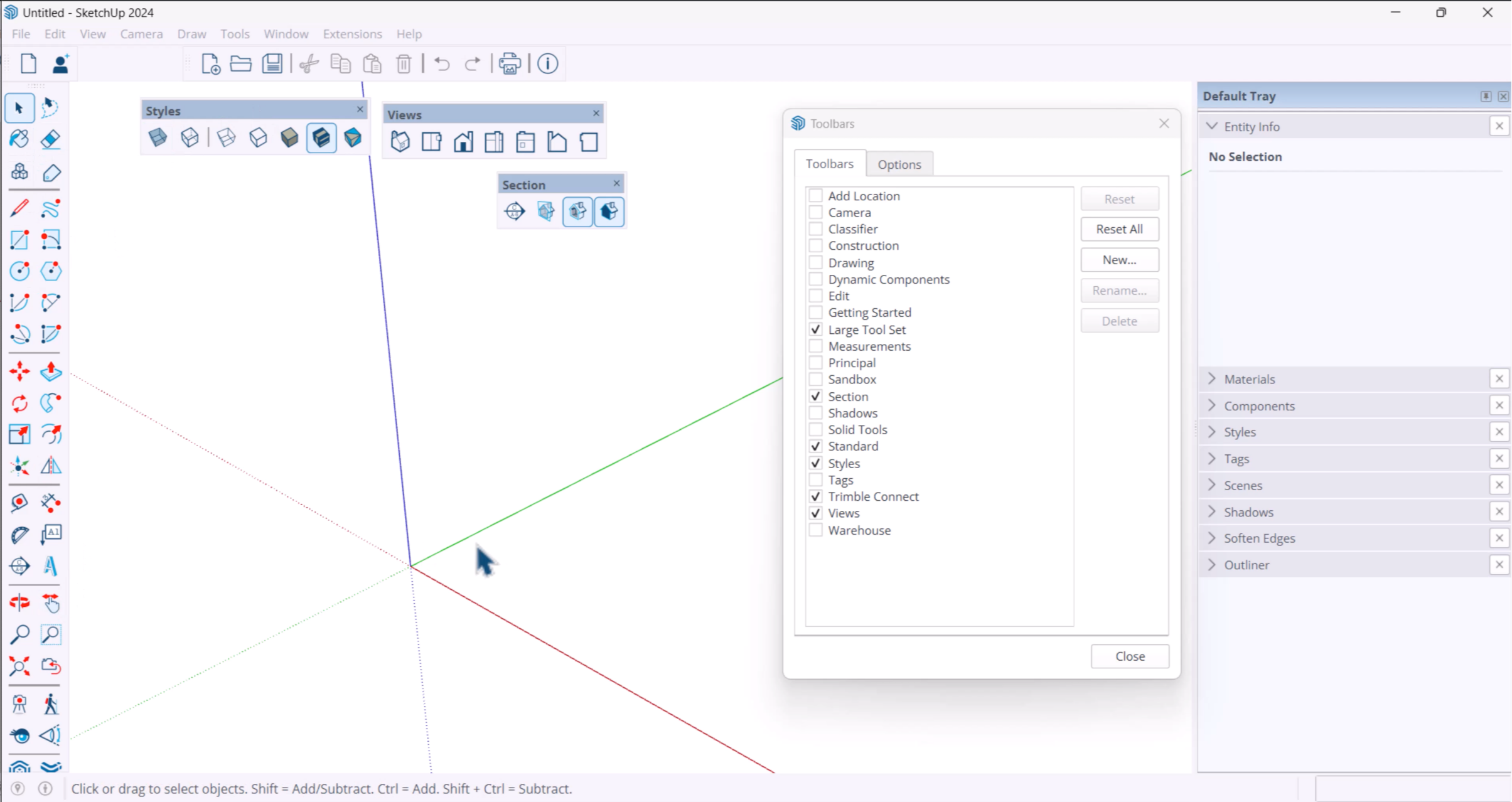 Интерфейс SketchUp с трехмерной моделью