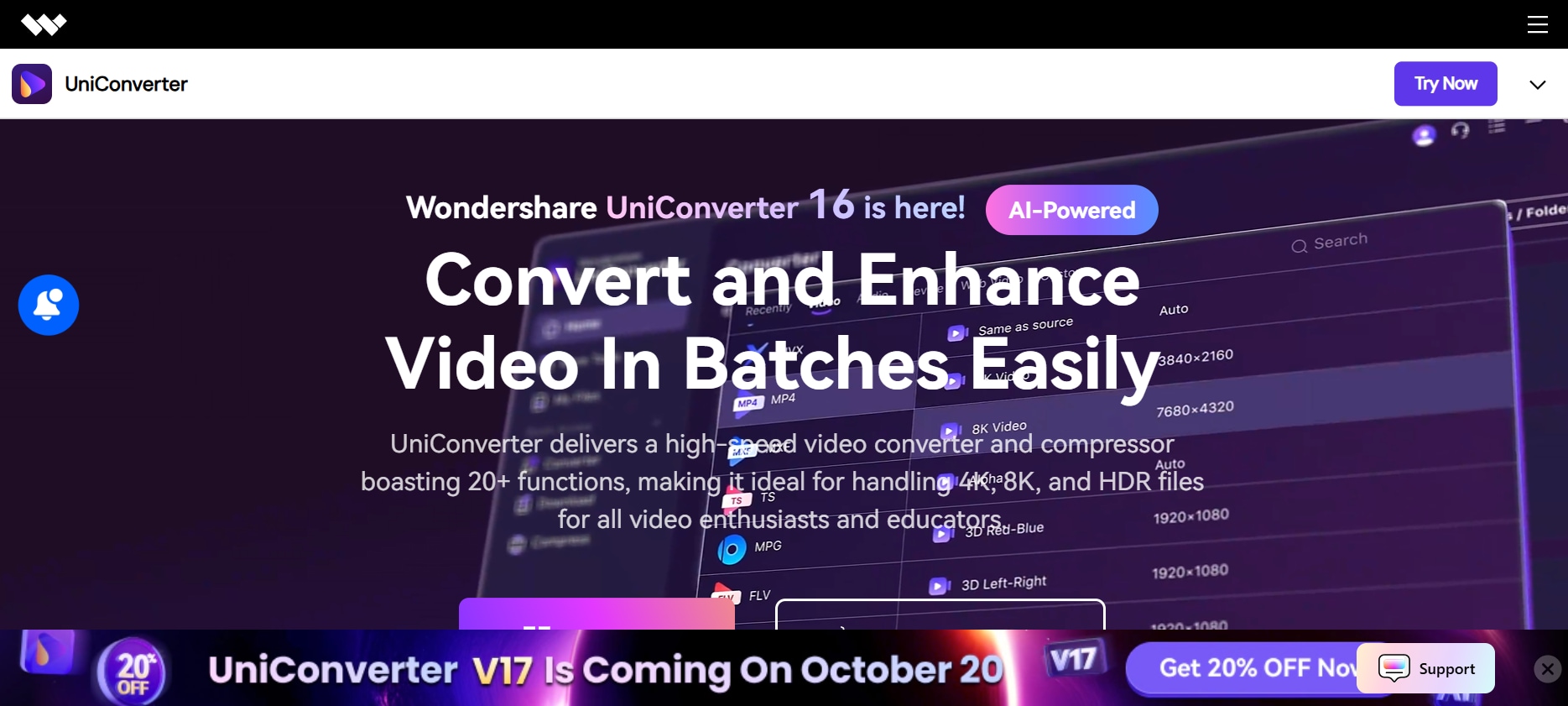 Интерфейс Wondershare UniConverter с модулем загрузки видео