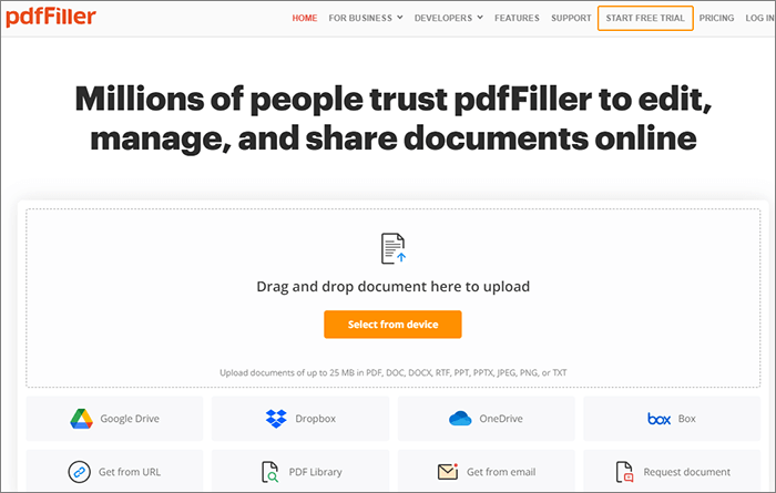 Загрузка документа в PDFfiller