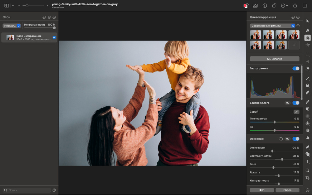 Интерфейс Pixelmator Pro на Mac