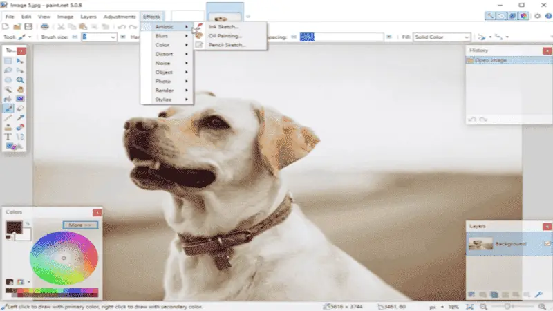 Интерфейс Paint.NET с панелью слоёв