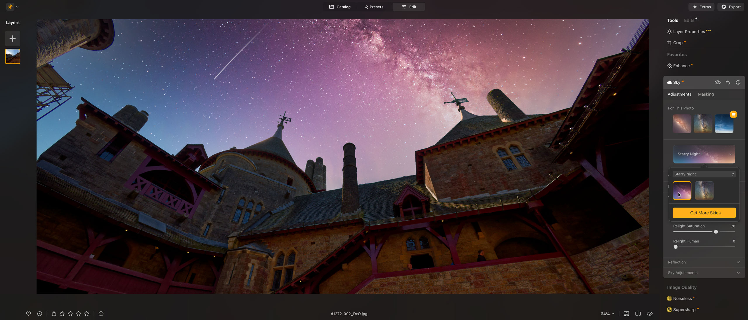 Параметры замены неба в Luminar Neo
