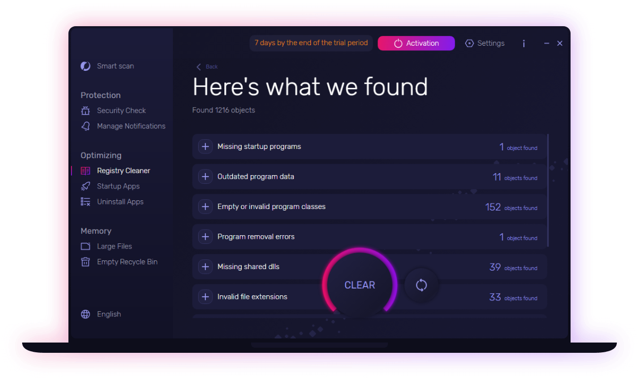 Результаты Registry Cleaner в Telamon Cleaner
