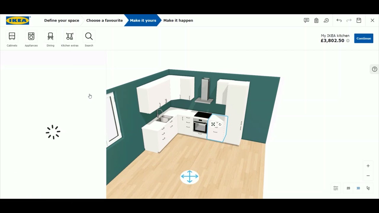 Интерфейс IKEA Kitchen Planner с размещением кухонных шкафов