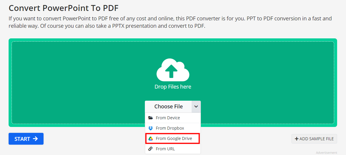 PDF2Go: интерфейс онлайн-конвертера презентаций