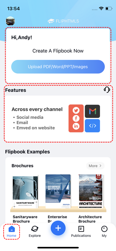 Домашний экран мобильного приложения FlipHTML5