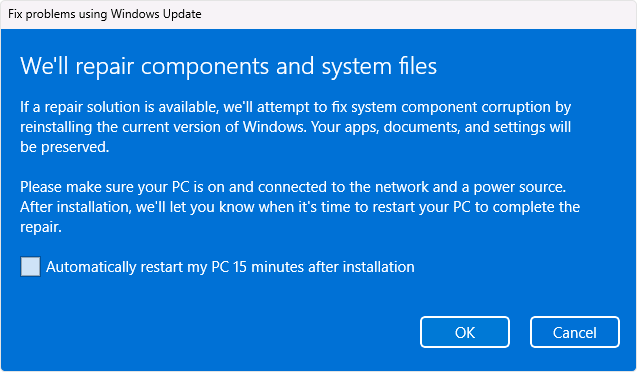 Подтверждение исправления компонентов через Центр обновления Windows