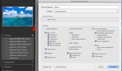 Применение и сохранение пресета обработки в Lightroom