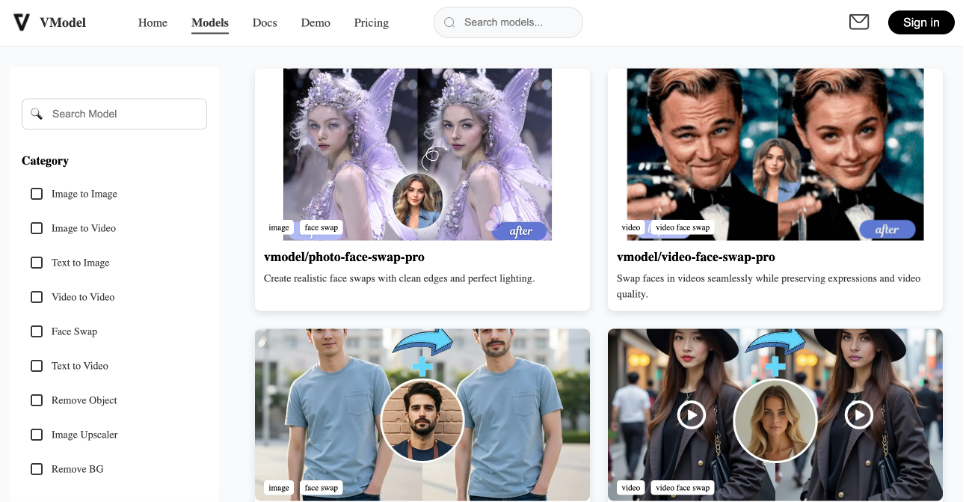 Дополнительный экран интерфейса Vmodel.AI