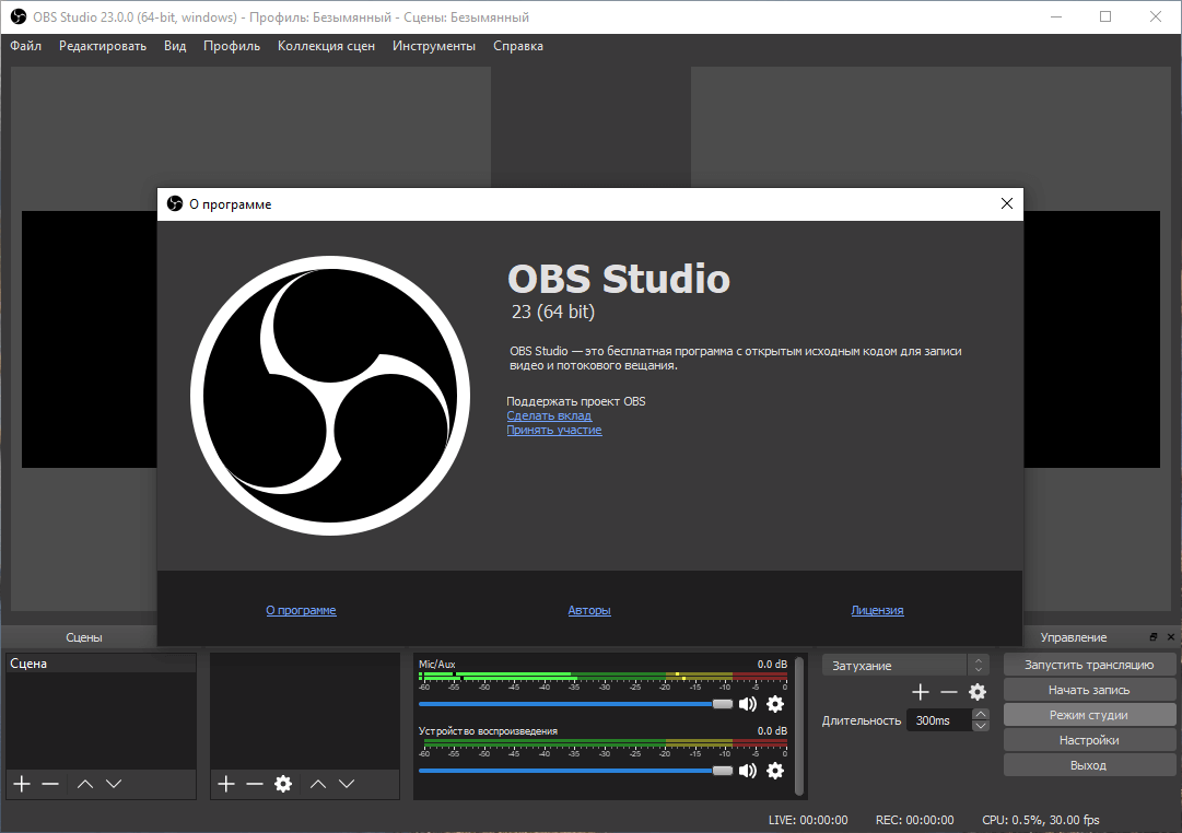OBS Studio: интерфейс программы, изображение 1