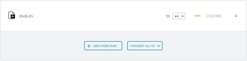Интерфейс OnlineConvertFree для выбора DV и выходного формата