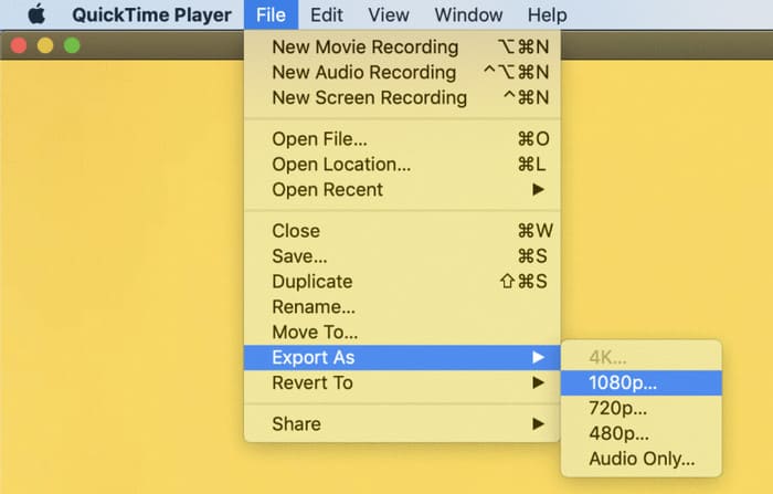 Меню экспорта QuickTime Player, которое нельзя путать с MP3-экспортом