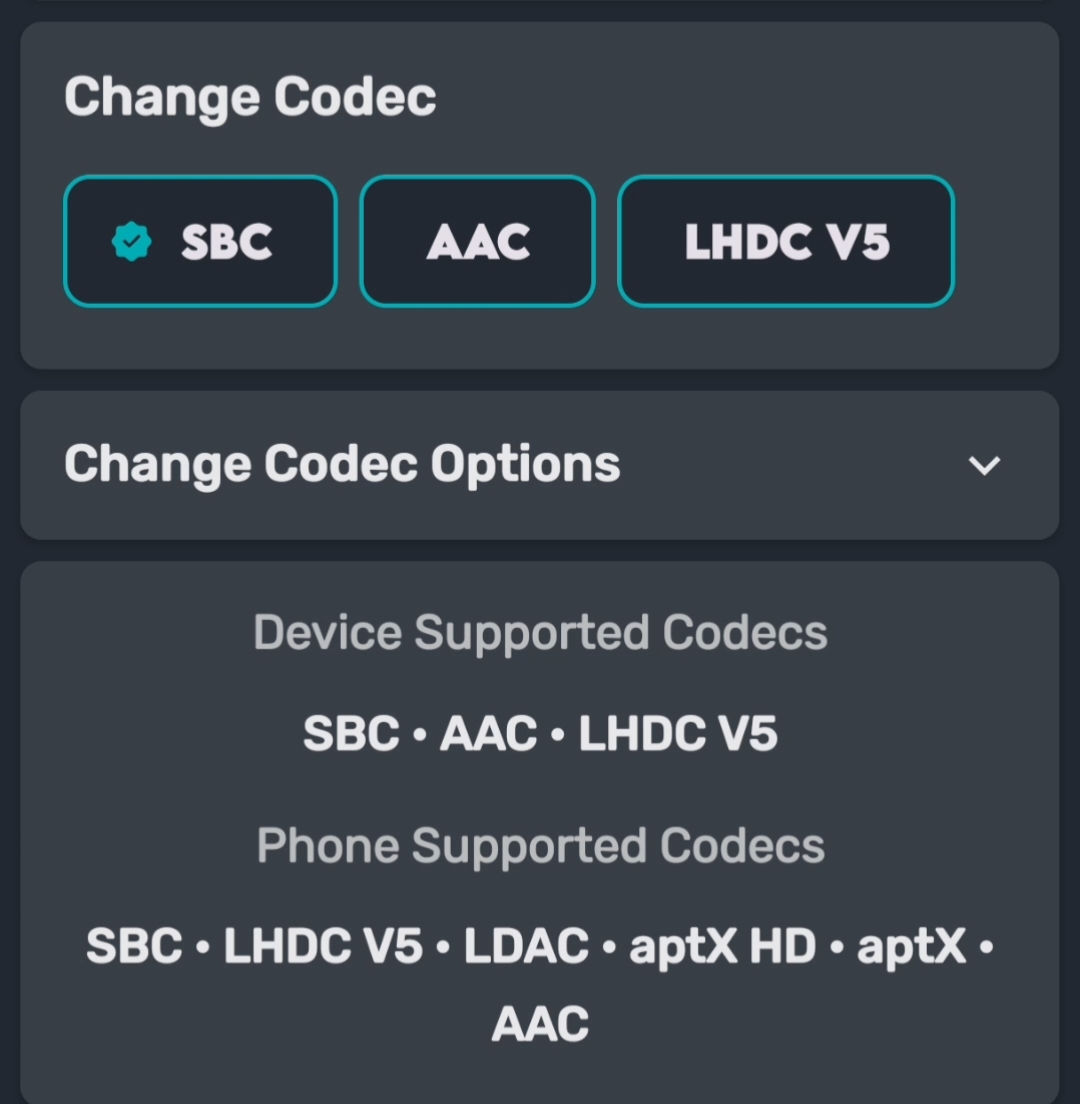 Bluetooth Codec Changer: список кодеков телефона и подключённого Bluetooth-устройства