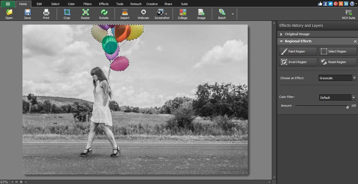 PhotoPad: региональные эффекты и выделенная область