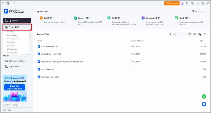 Создание PDF из файла в PDFelement для Windows