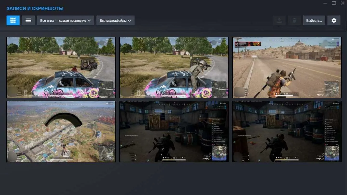 Галерея записей и снимков экрана Steam