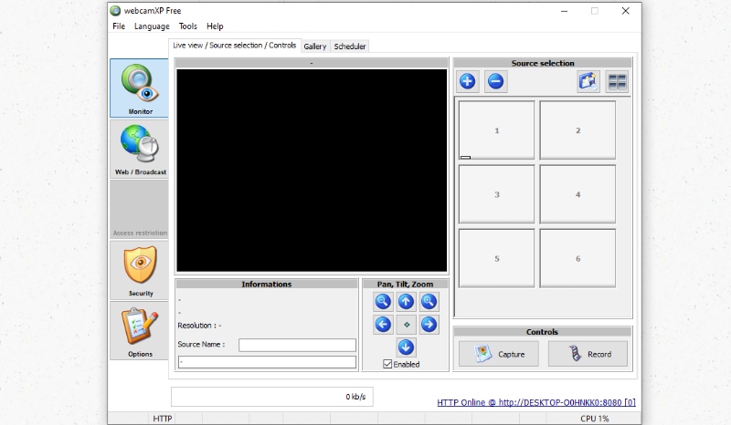 Рабочий интерфейс webcamXP