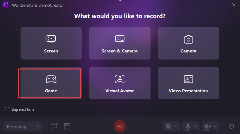 Выбор игрового режима DemoCreator