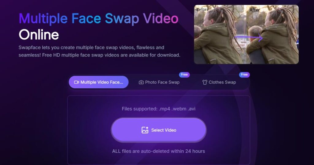 Интерфейс Swapface для выбора лиц и обработки видео