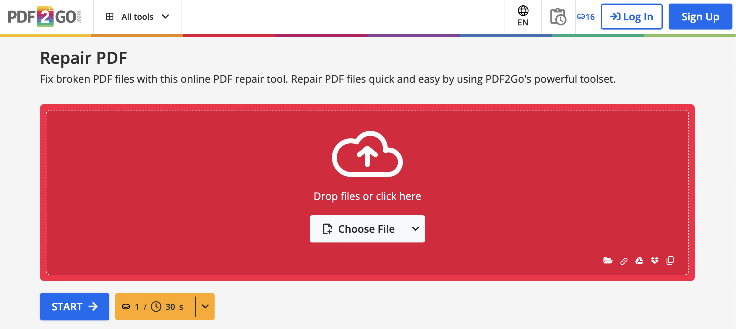 Онлайн-инструмент PDF2Go Repair PDF