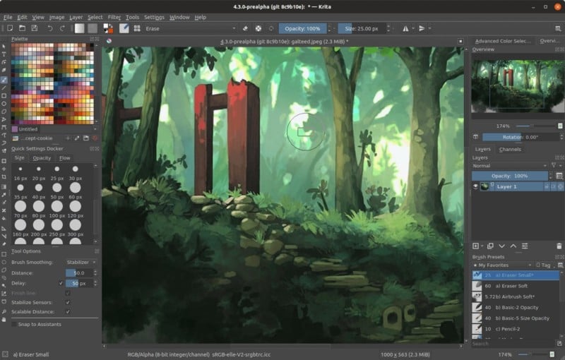 Интерфейс Krita с рабочим холстом