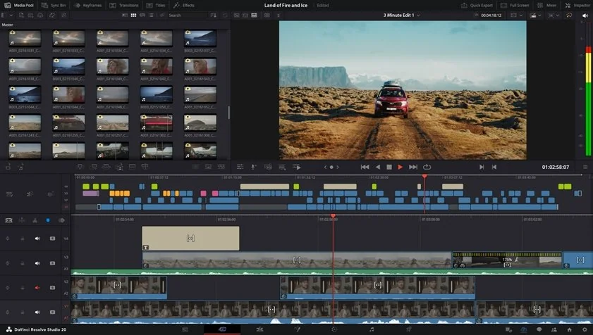 Интерфейс DaVinci Resolve с настройками видео