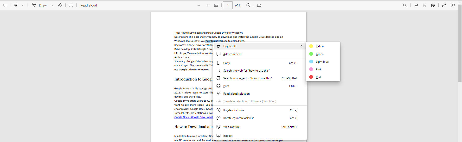 Встроенный просмотр PDF в Microsoft Edge с инструментами разметки