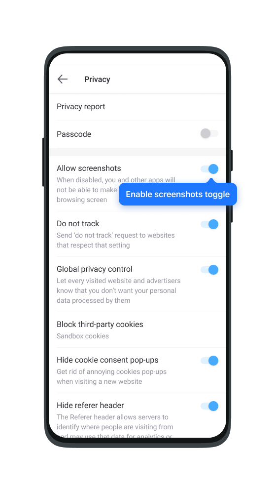 Настройки Privacy в Aloha Browser для Android