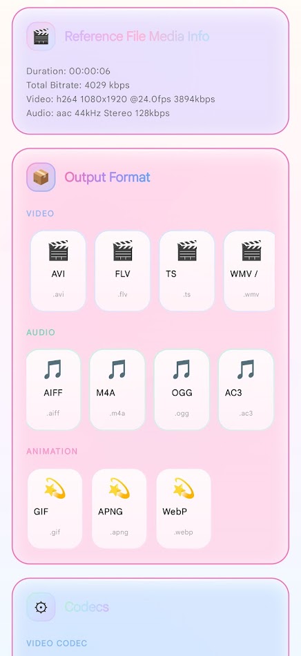 HiFi Media Converter: информация о файле и выбор выходного формата