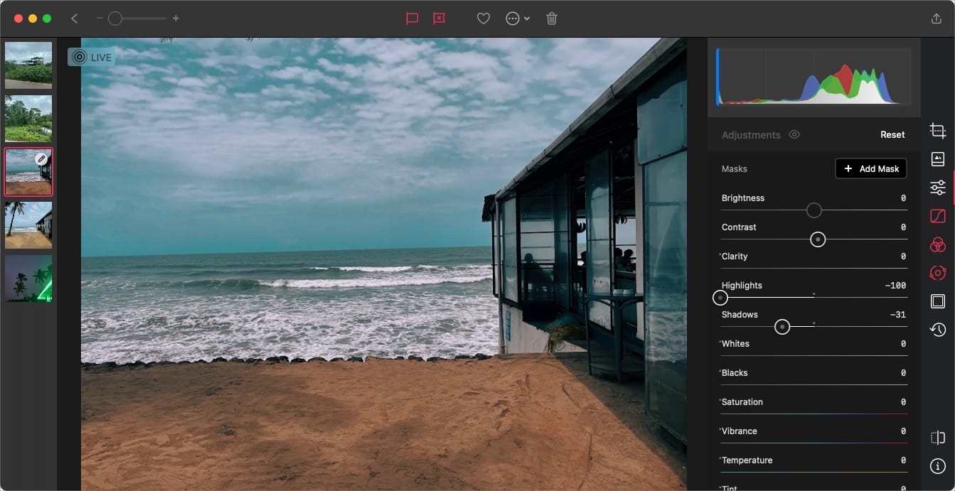 Интерфейс Darkroom на Mac