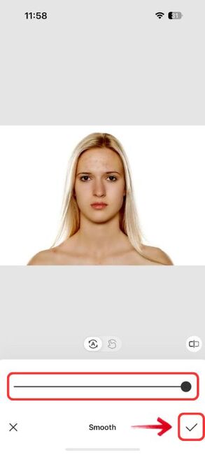 Ползунок силы сглаживания кожи в BeautyPlus