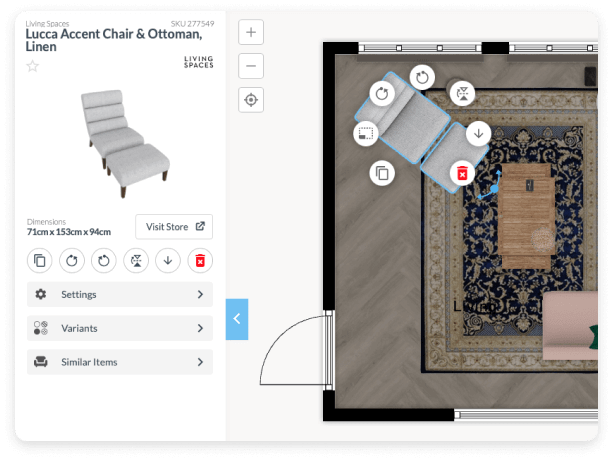 Редактирование мебели и положения предмета в Floorplanner