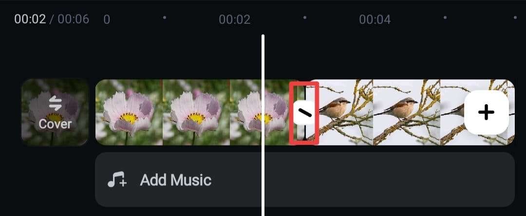 Линия стыка между клипами Filmora Mobile
