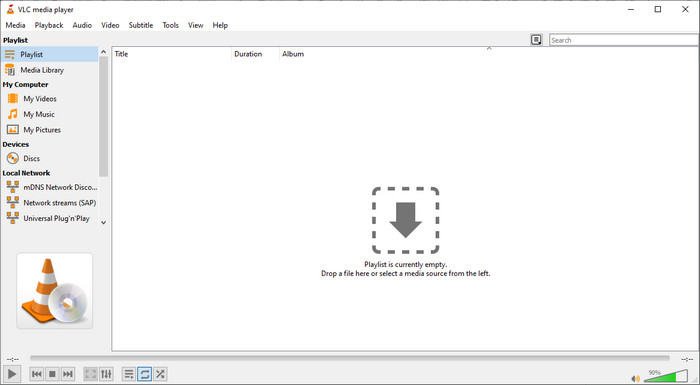 VLC media player с открытым WMA-файлом
