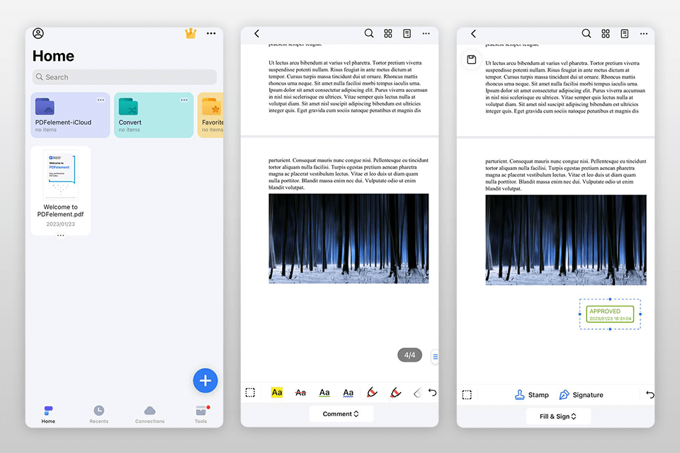 Интерфейс PDFelement для работы с PDF на iPhone