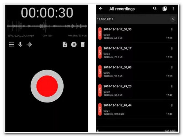 Интерфейс ASR Voice Recorder на Android