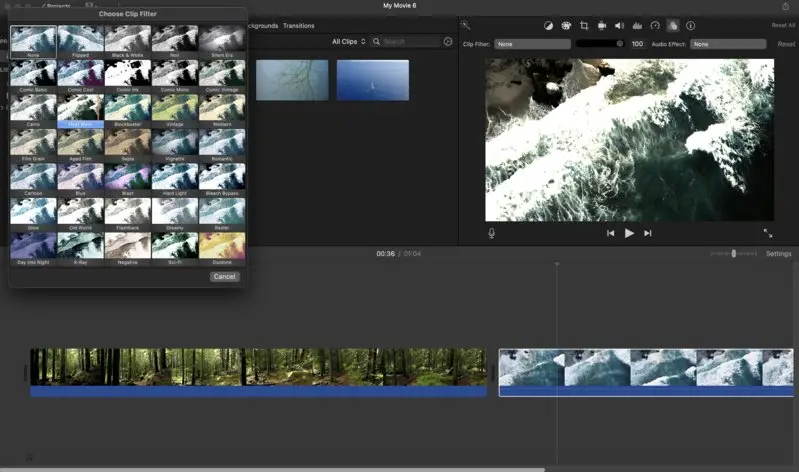 Интерфейс iMovie для монтажа видео