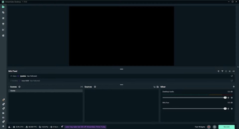 Интерфейс Streamlabs Desktop, экран 1