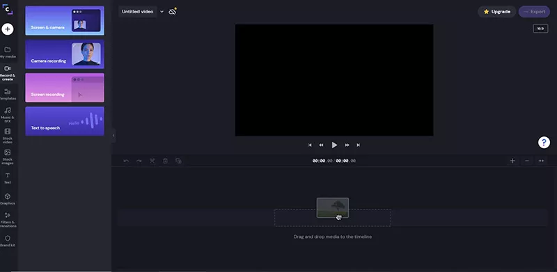 Интерфейс Clipchamp: экран 1